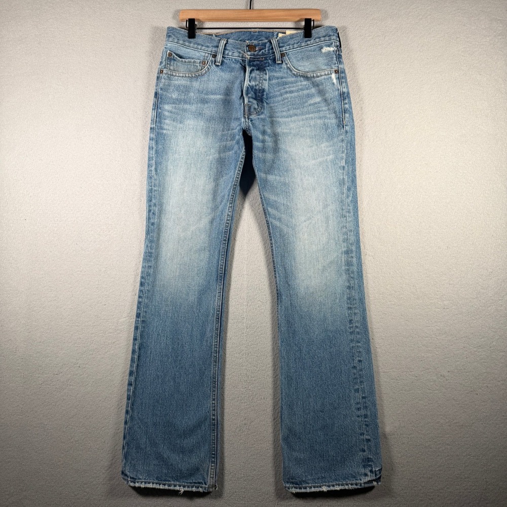 Hollister Mens Straight Leg Light Wash Distressed Denim Jeans 32x32 (Fits 34x33)